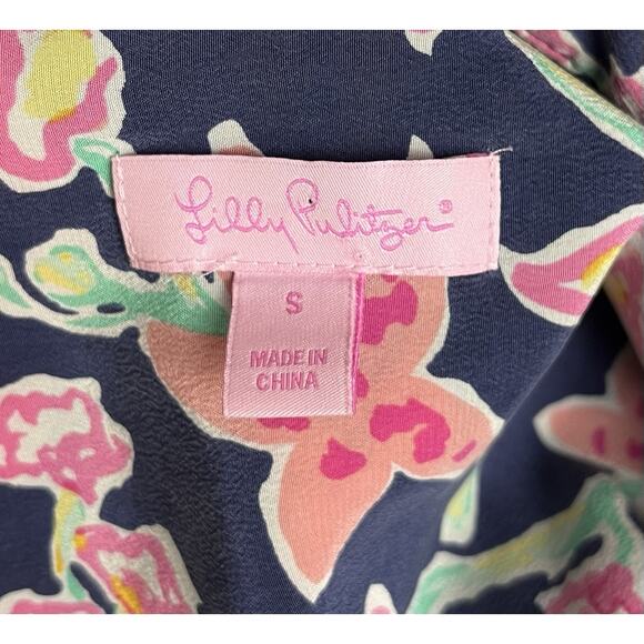 Lilly Pulitzer Boston Silk Blouse Bright Navy Pretty Social Vacation Size Small - Picture 6 of 7